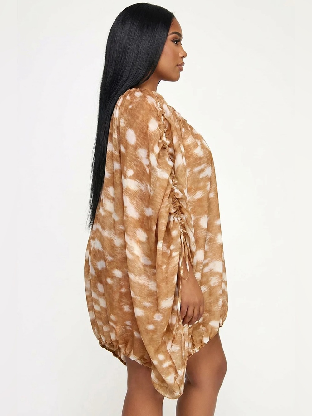 2PCs Deer Print Batwing Dress Set with matching print Body con Dress lining - Picture 9 of 10